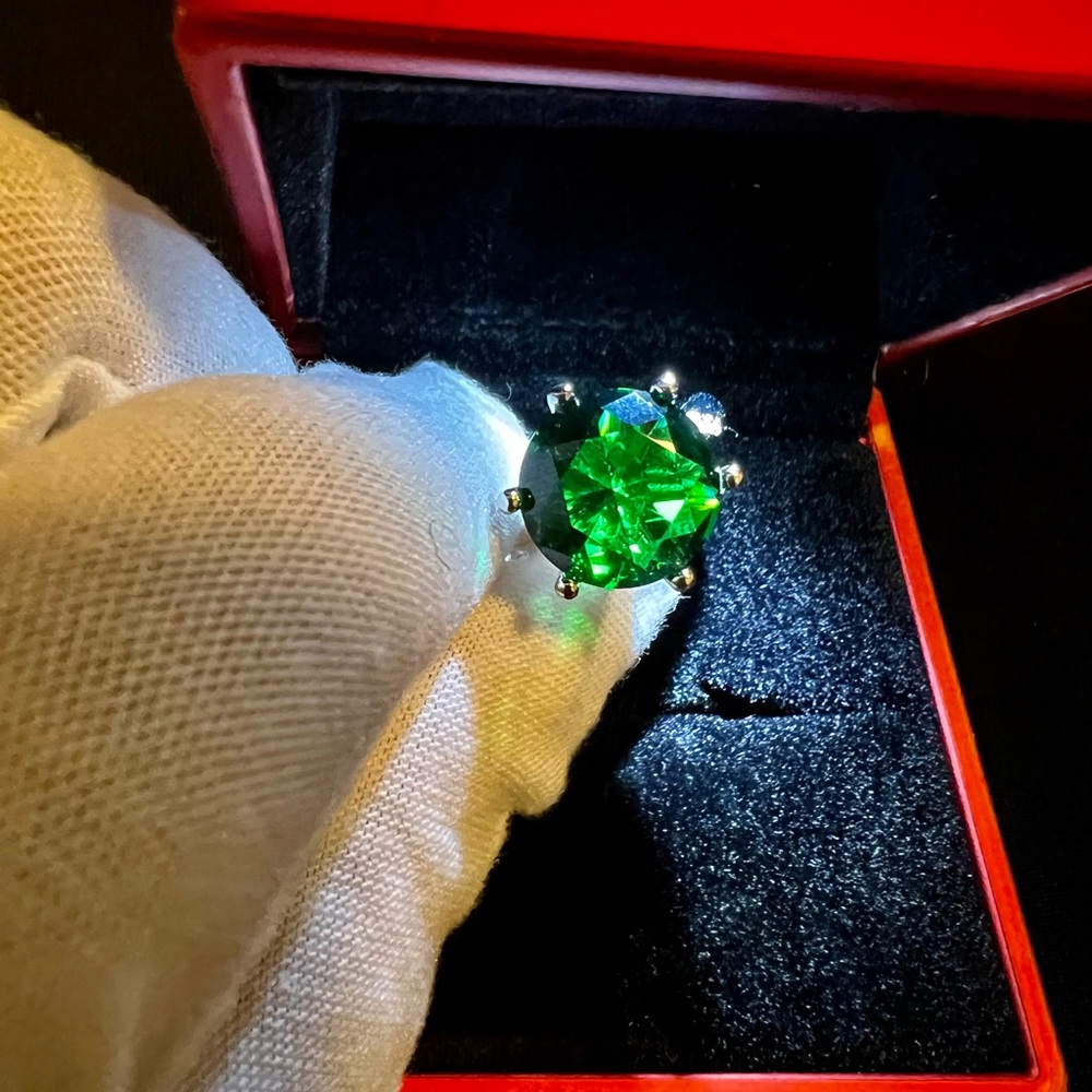 New 18k Plate 5CT Moissinate Green Emerald sterling silver ring